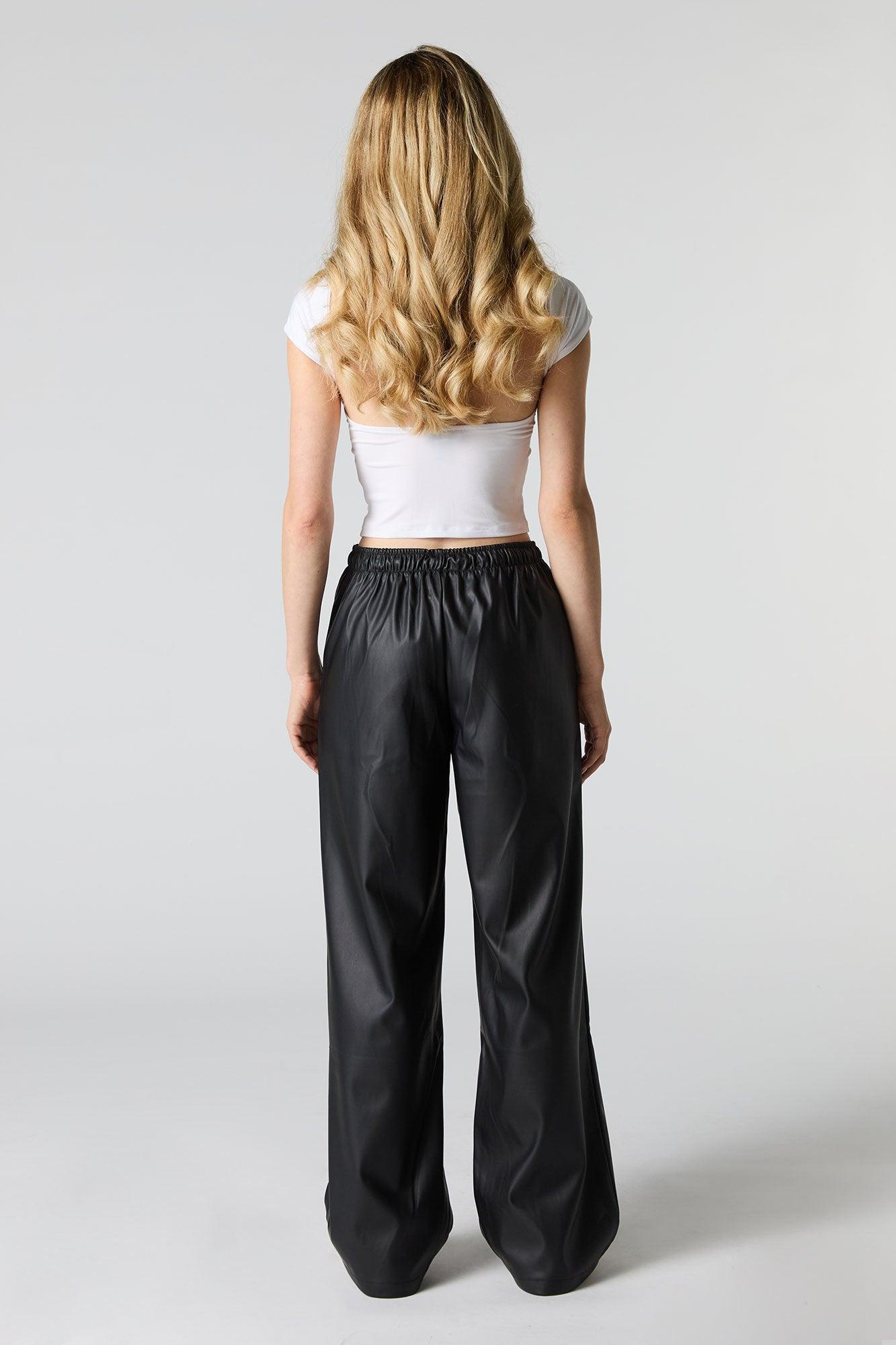 Faux Leather Drawstring Wide Leg Pant Female Product Image