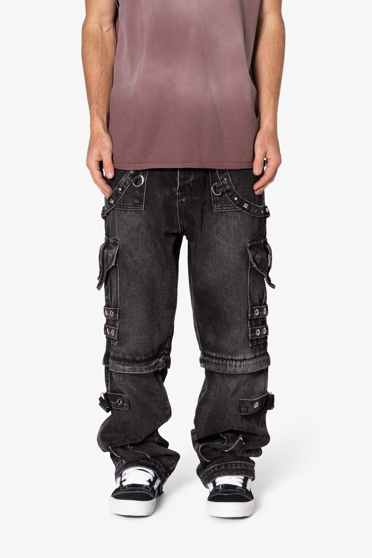 Ultra Baggy Studded Cargo Denim - Washed Black Product Image