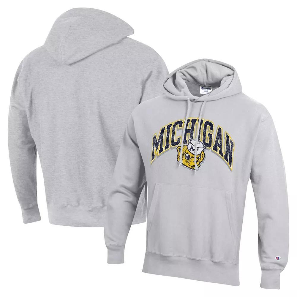 Men's Champion Heather Gray Michigan Wolverines Vault Late Night Reverse Weave Pullover Hoodie, Size: XL, Grey Product Image