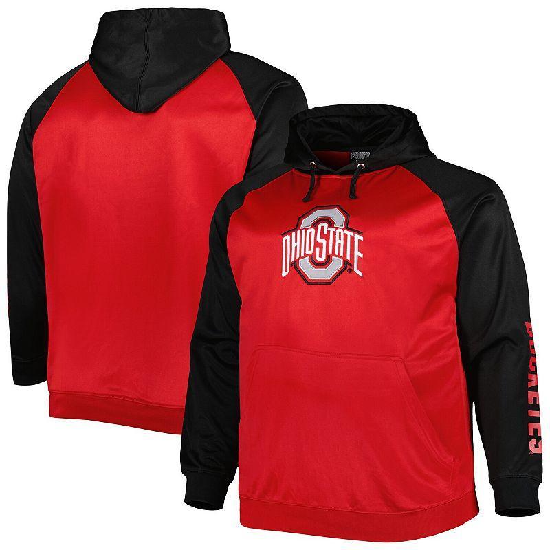 Mens Scarlet Ohio State Buckeyes Big and Tall Raglan Fleece Pullover Hoodie Product Image