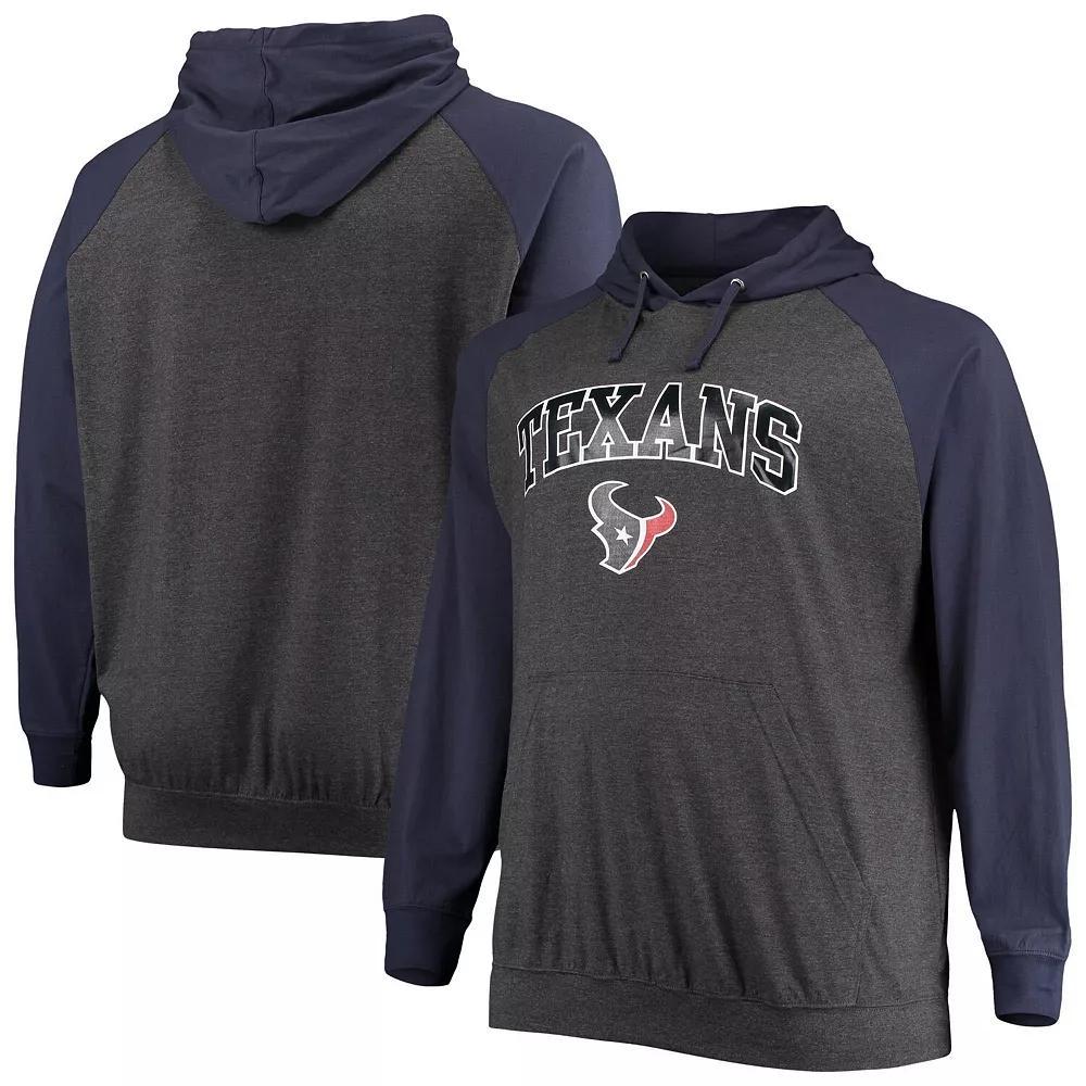 Men's Fanatics Branded Navy/Heathered Charcoal Houston Texans Big & Tall Lightweight Raglan Pullover Hoodie, Size: 2XB, Blue Product Image