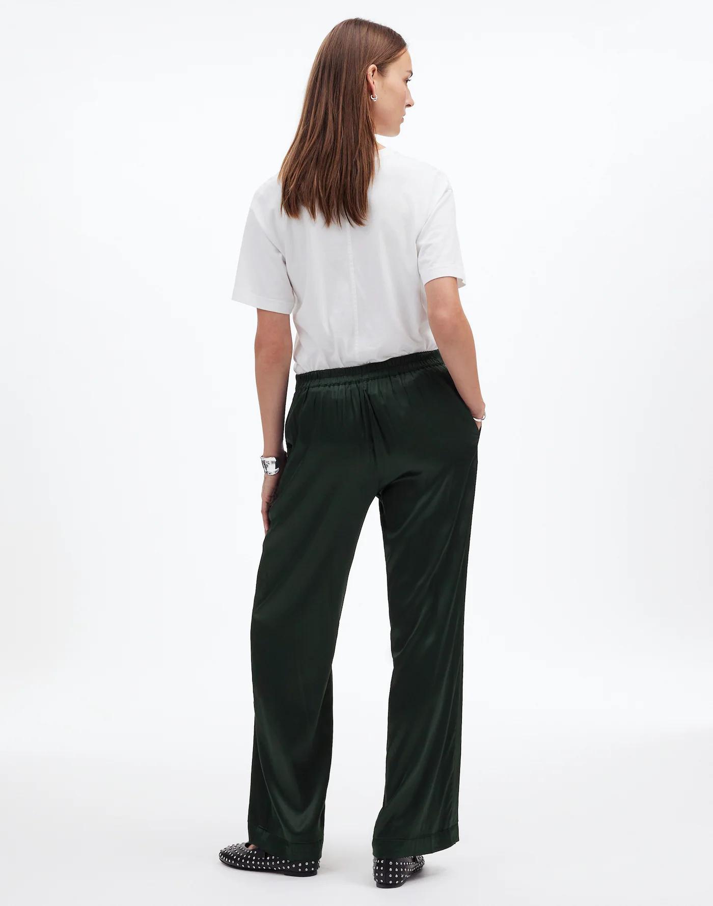 Pull-On Straight Pants in Stretch Satin Product Image