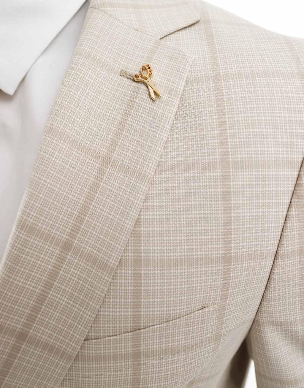 Shelby and Sons wainwright slim suit jacket in stone with windowpane check Product Image