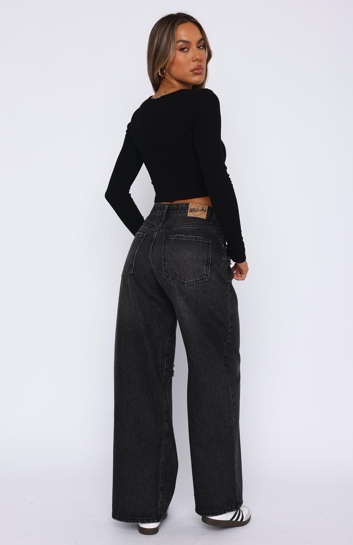 Harley Mid Rise Wide Leg Jeans Black Acid Wash Product Image