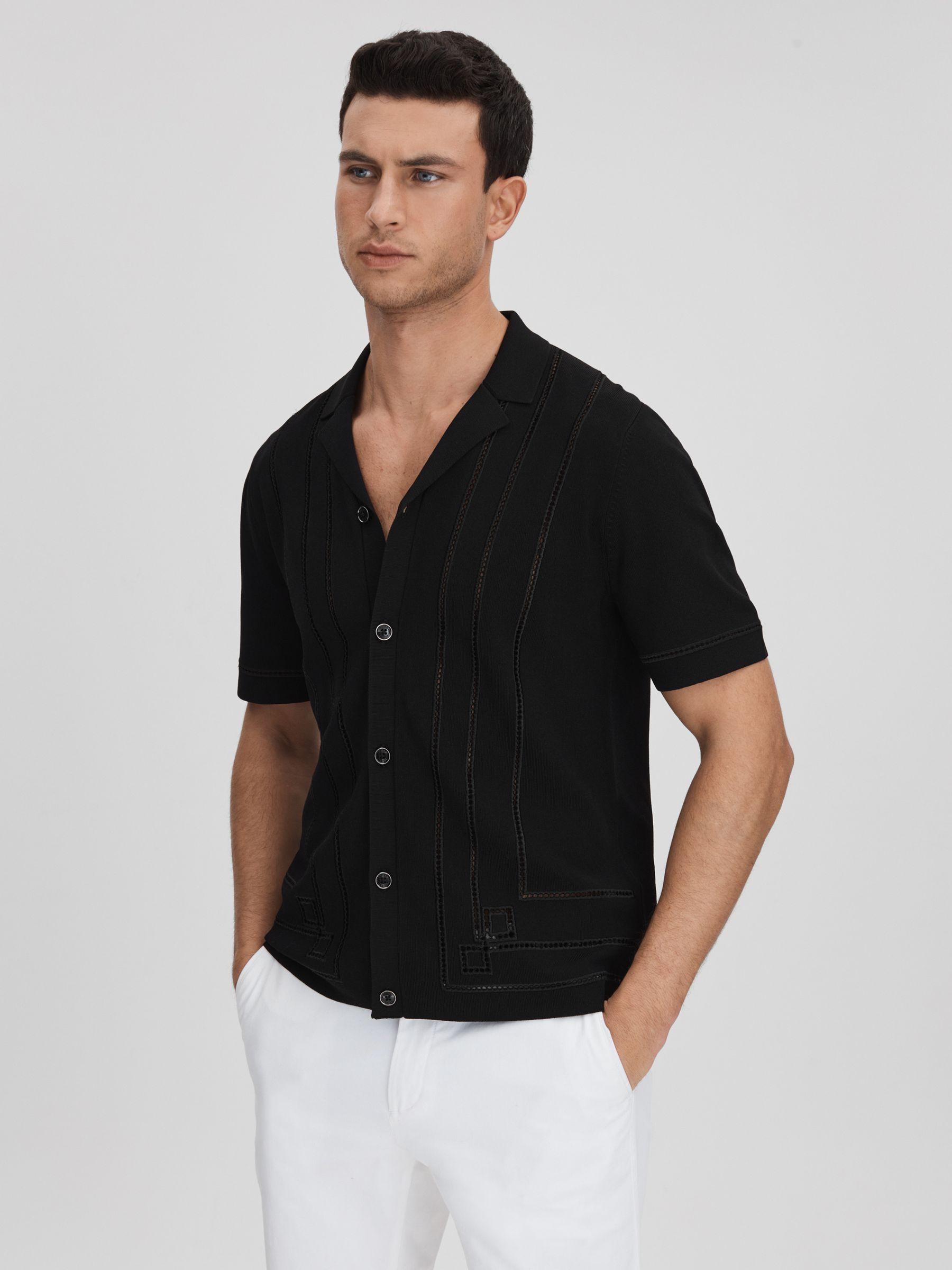 Embroidered Cuban Collar Shirt in Black Product Image