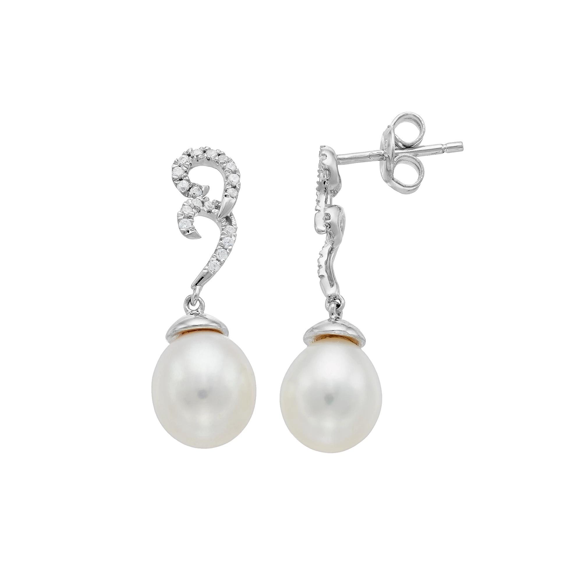 Sterling Silver Freshwater Cultured Pearl & Cubic Zirconia Swirl Drop Earrings, Women's Product Image