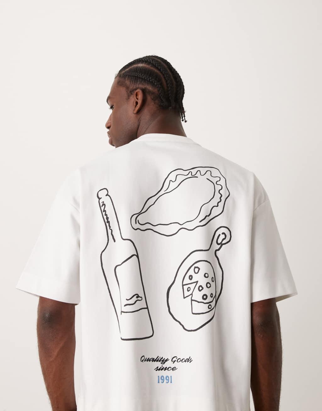 ASOS DESIGN boxy oversized T-shirt in premium heavyweight 300gsm white with abstract back print Product Image