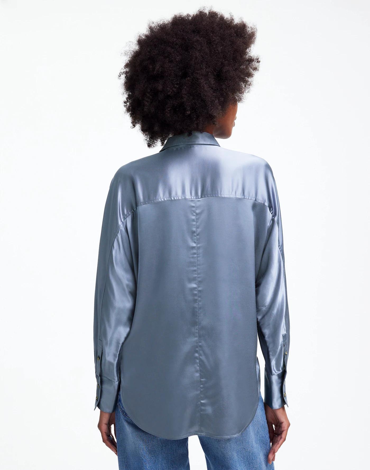 Relaxed Dolman Button-Up Shirt in Satin Product Image