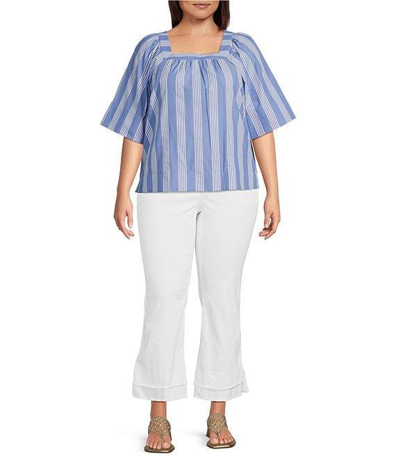 Foxcroft Plus Size Violet Cotton Square Neck Elbow Sleeve Top Product Image