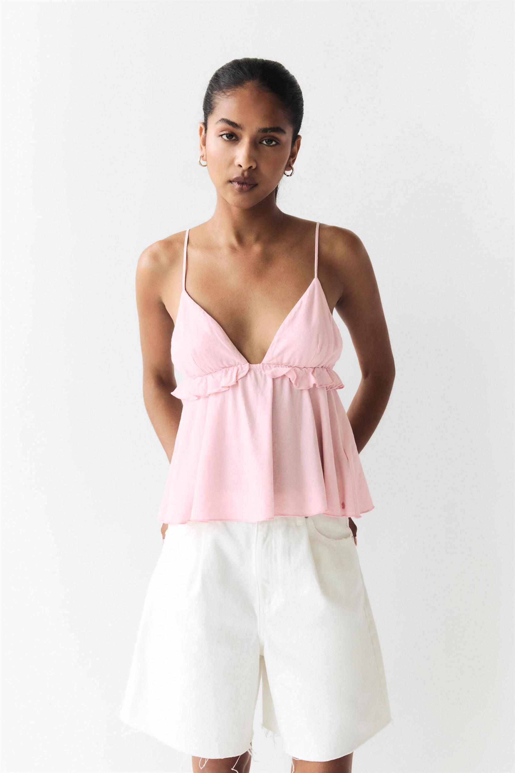 Ruffled linen blend top Product Image