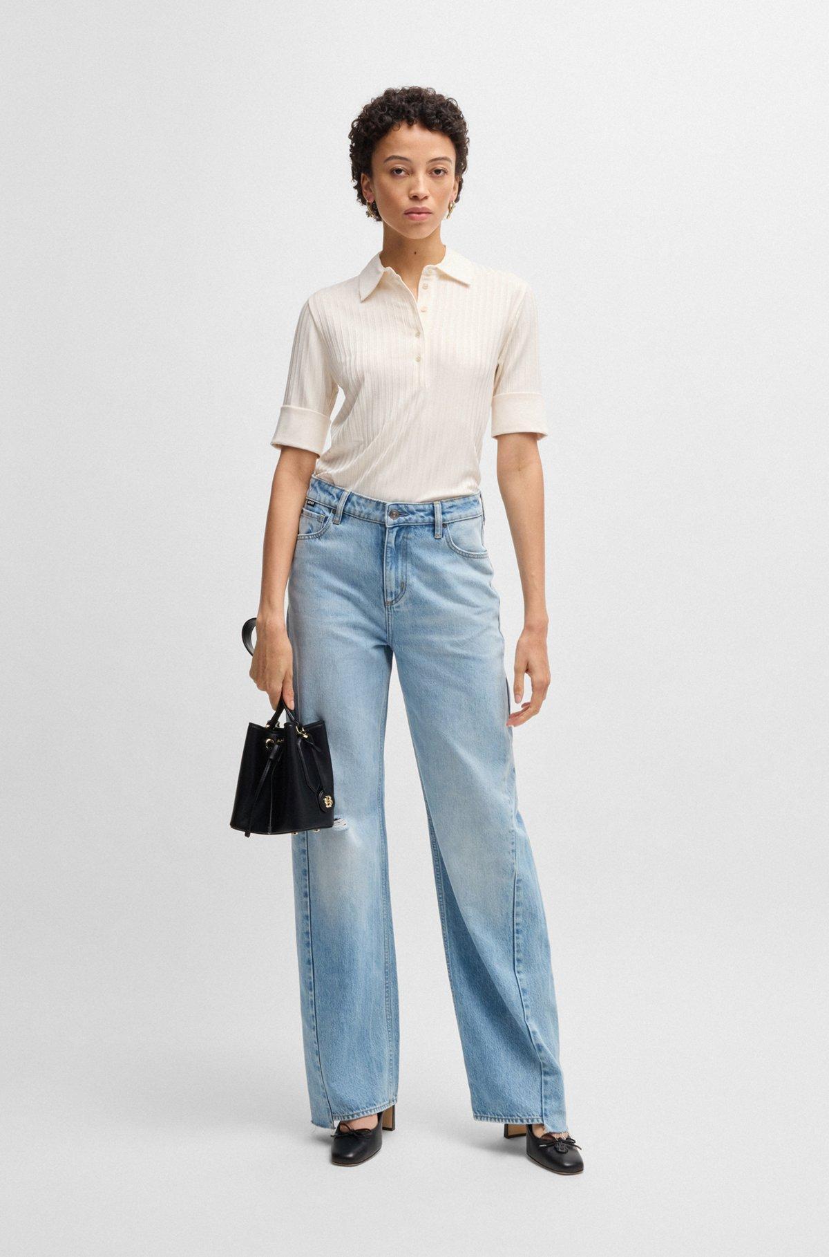 Ribbed polo-collar T-shirt with plain trims Product Image