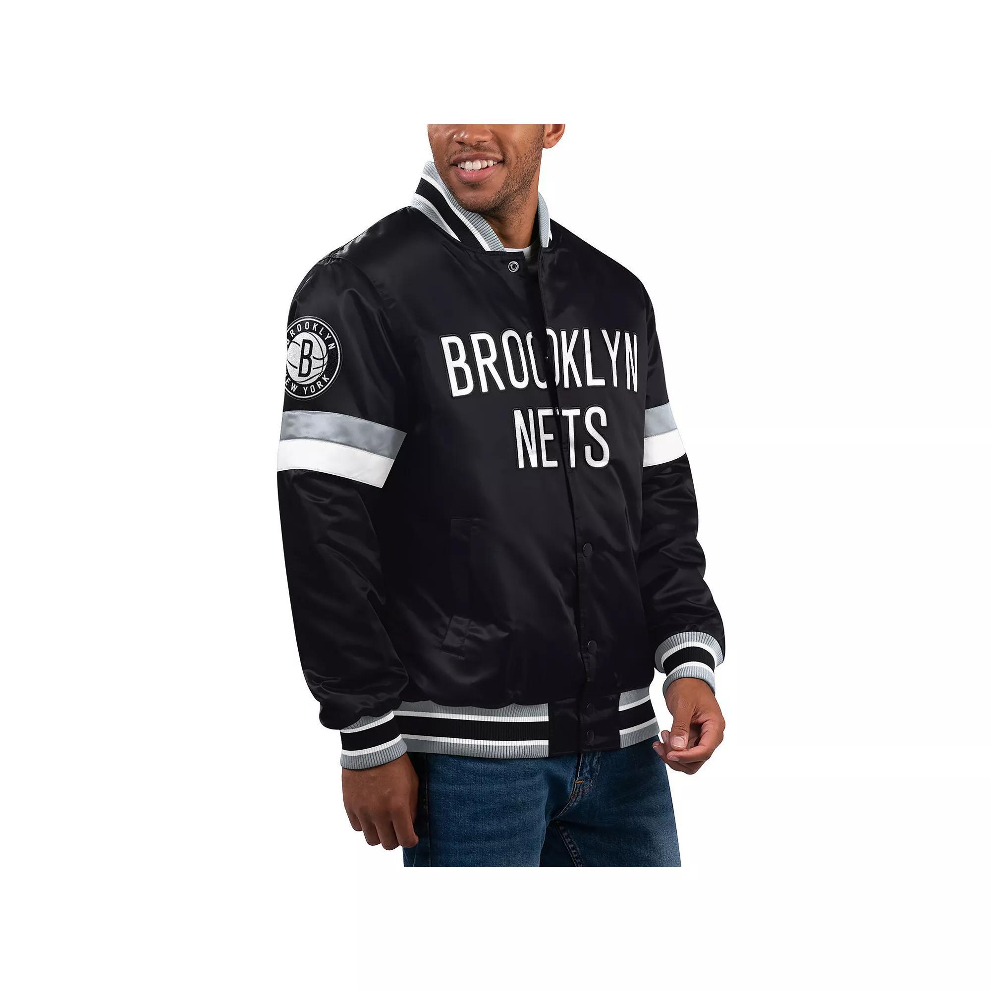 Men's Starter Black Brooklyn Nets Home Game Satin Full-Snap Varsity Jacket,  Product Image