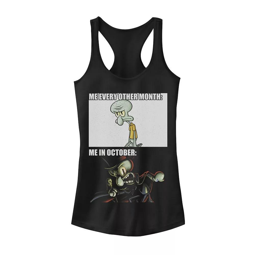 Juniors' SpongeBob SquarePants Squidward October Meme Racerback Graphic Tank Top, Girl's, Size: Large, Black Product Image