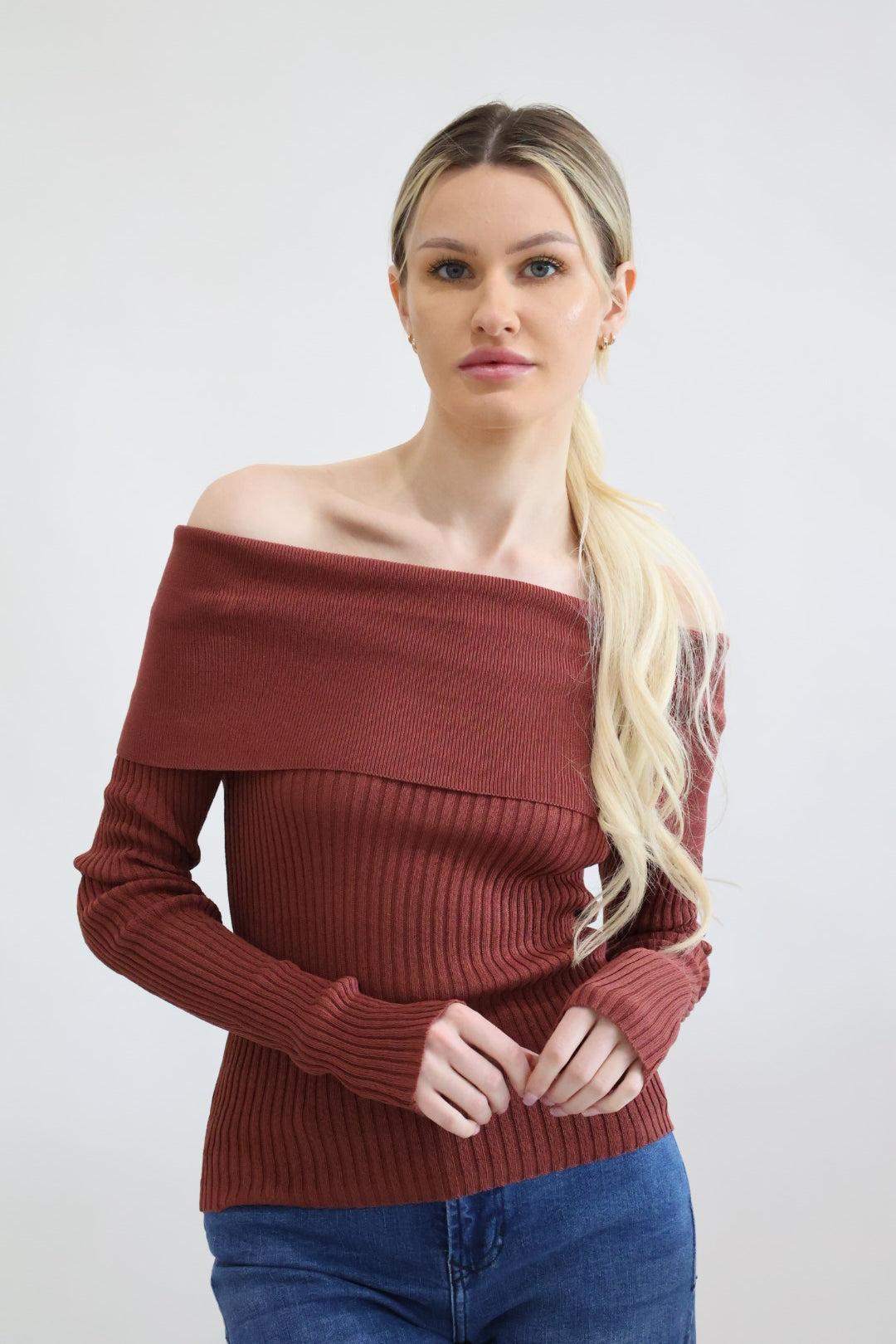 Off The Shoulder Fitted Sweater Product Image