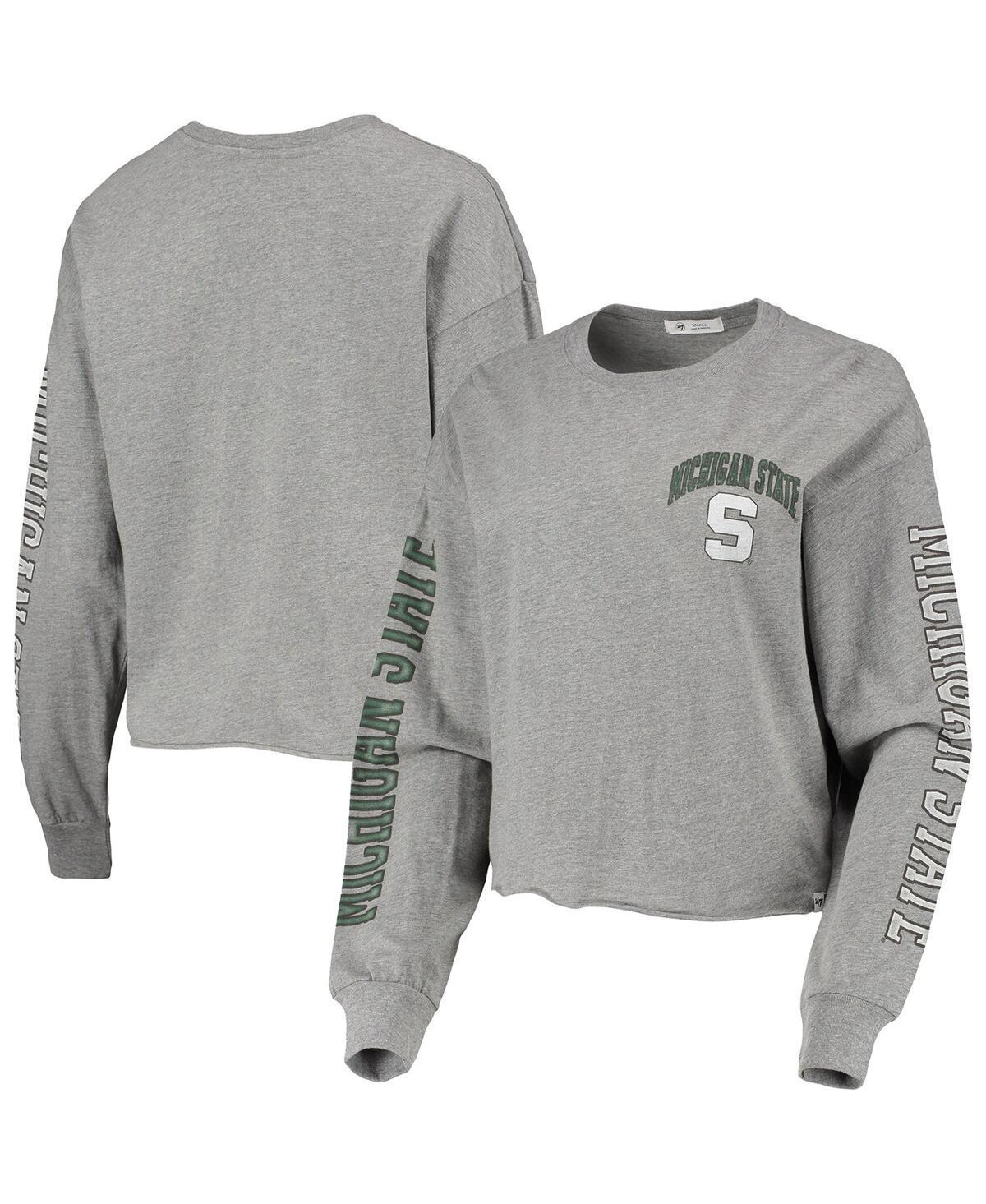 Womens 47 Heathered Gray Michigan State Spartans Ultra Max Parkway Long Sleeve Cropped T-Shirt Product Image