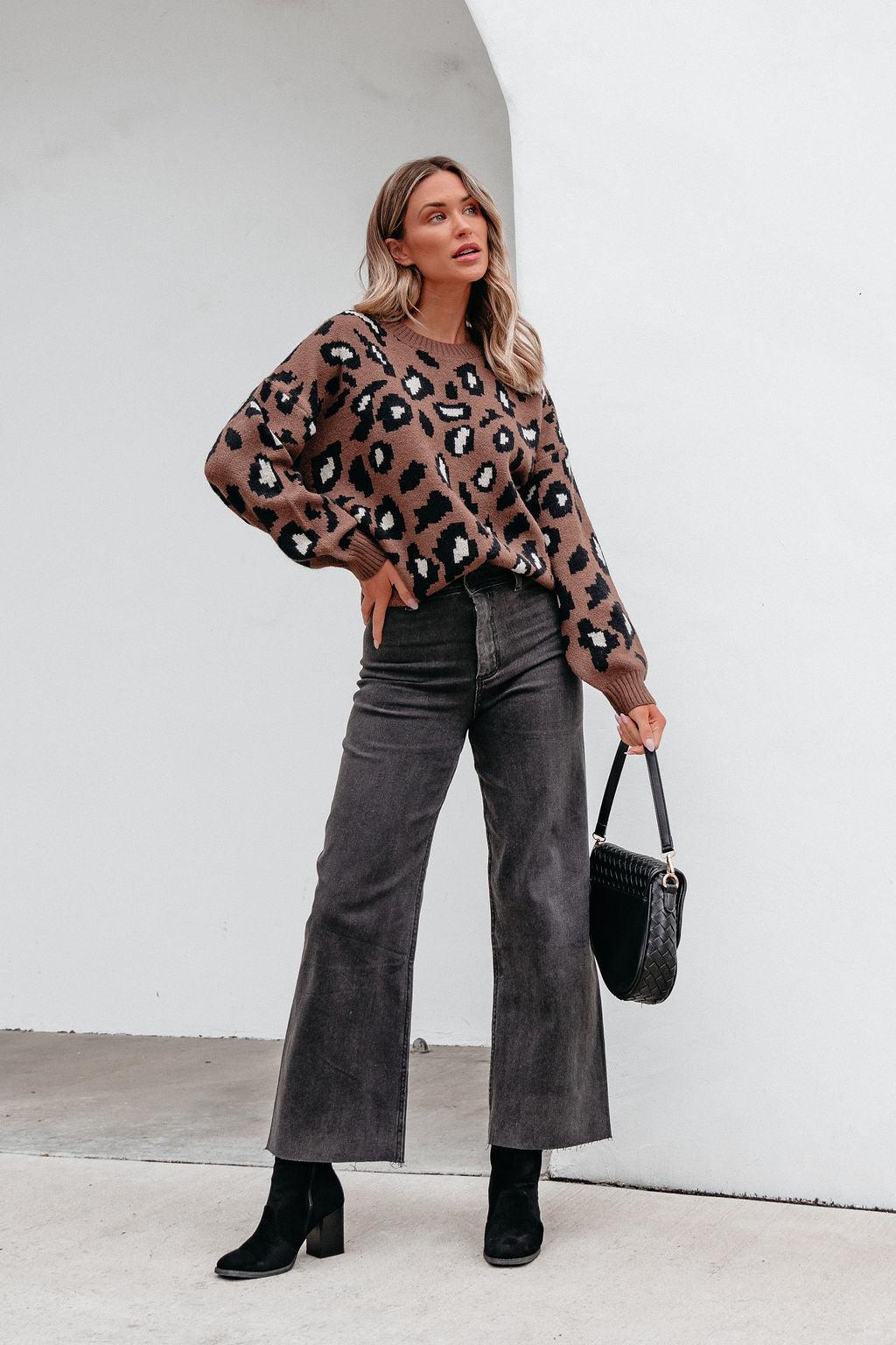 Brown Leopard Print Ribbed Sweater-FINAL SALE Product Image