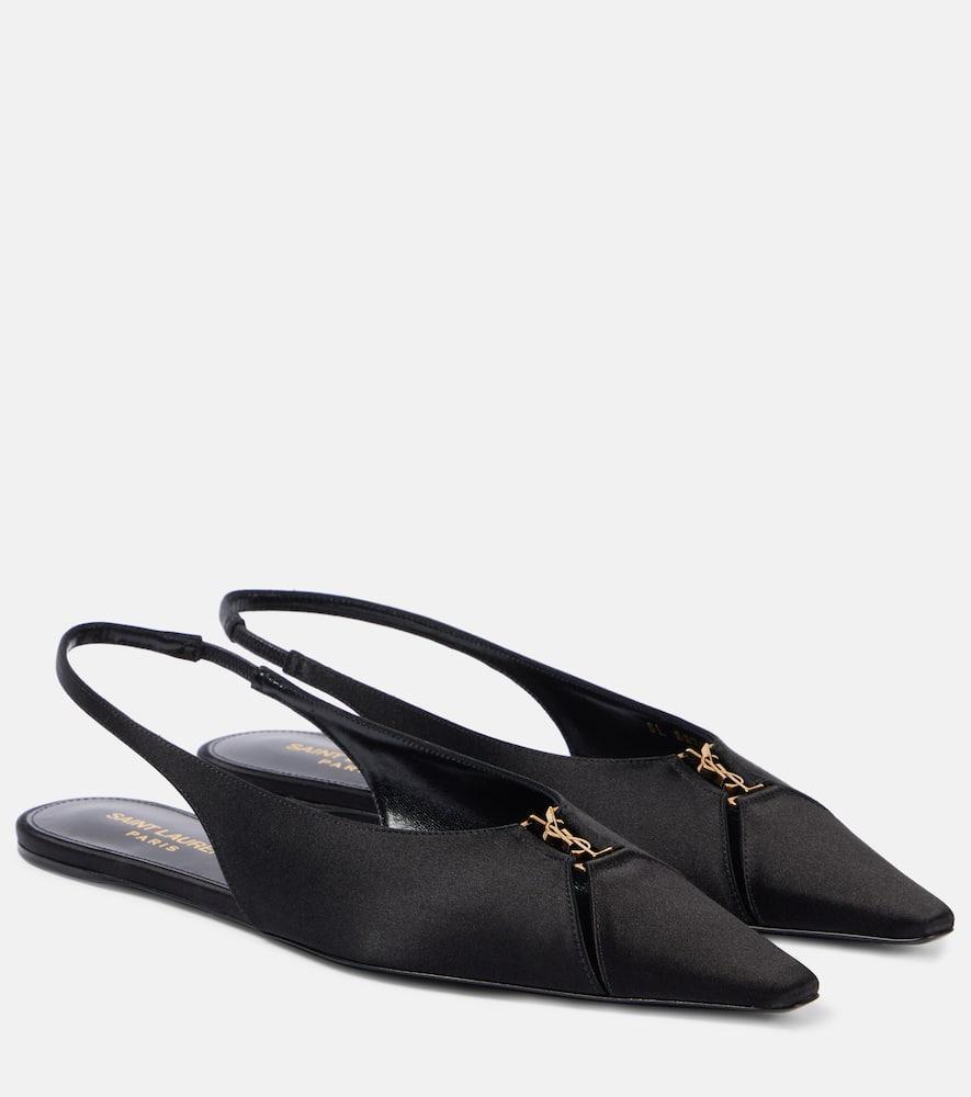 SAINT LAURENT Babylone Satin Slingback Ballerina Flats In Black Product Image