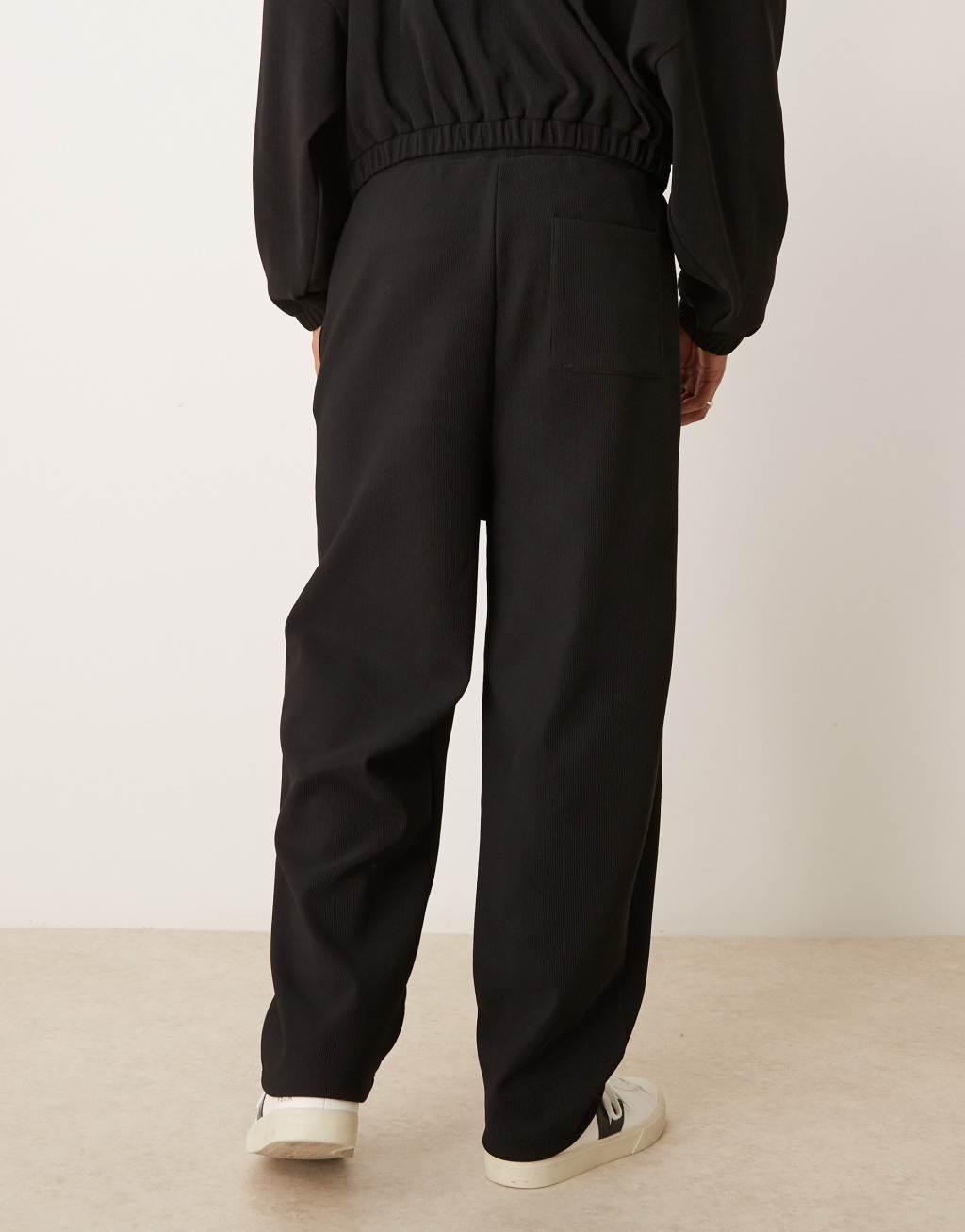 ASOS DESIGN super baggy ribbed sweatpants in black - part of a set Product Image