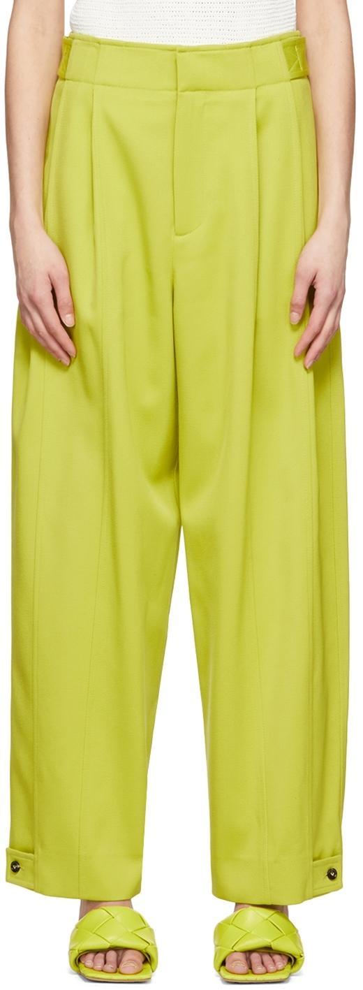 Wide-leg Wool Gabardine Trousers In Green Product Image