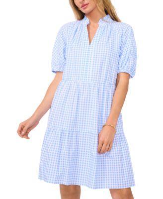 CeCe Womens Short-Sleeve Cotton Gingham Babydoll Dress Product Image