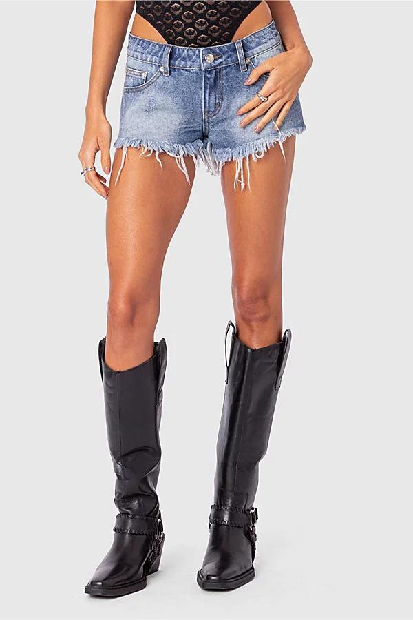 Edikted Erika Low Rise Frayed Denim Shorts Womens at Urban Outfitters Product Image