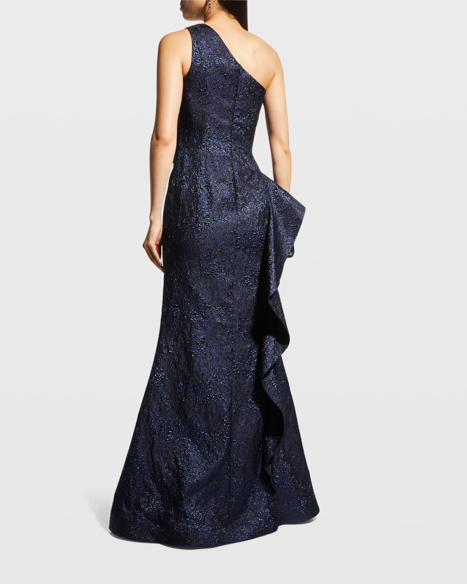 Womens Metallic Jacquard One-Shoulder Gown Product Image