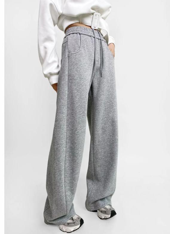 Drawstring Waist Plain Loose Fit Sweatpants Product Image