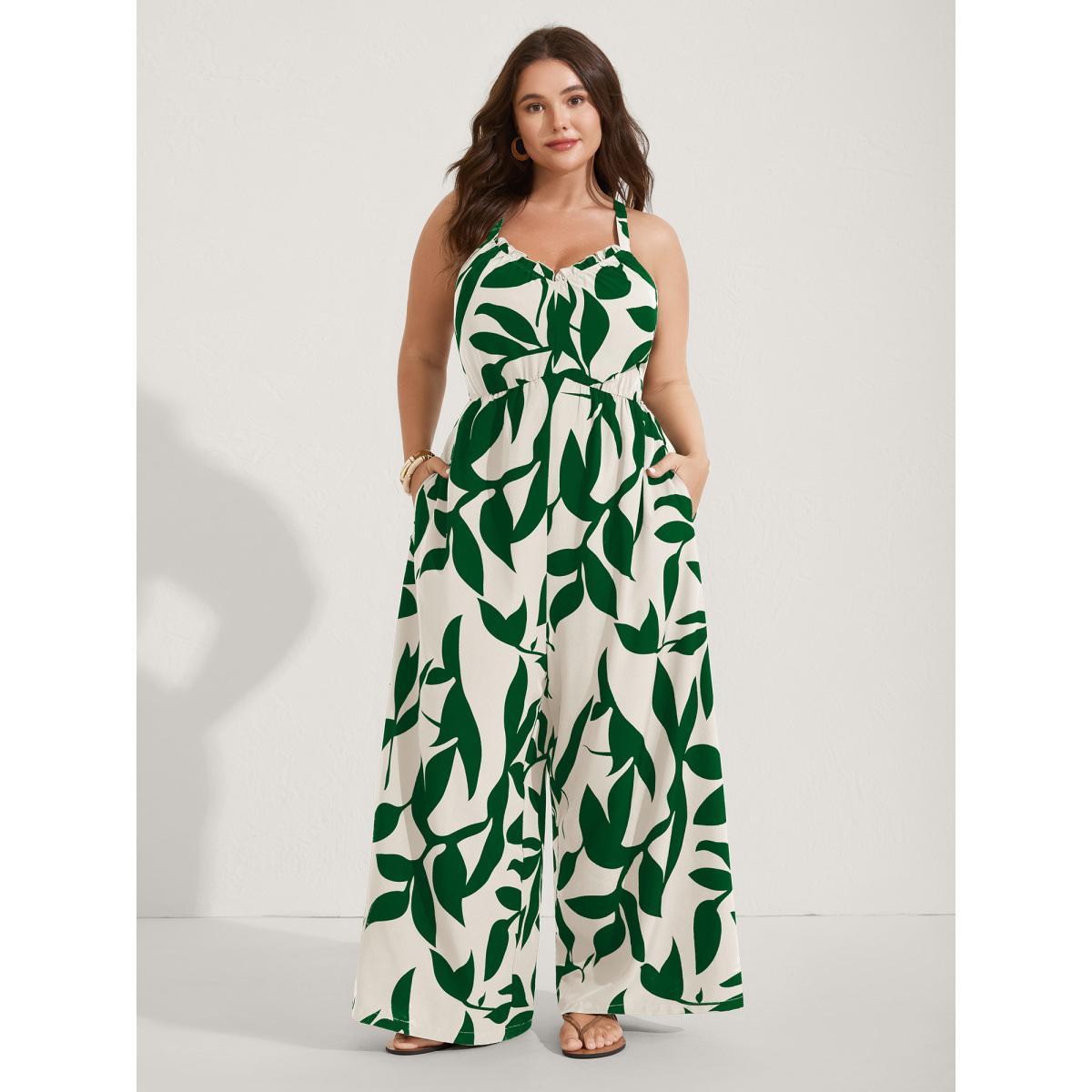 Plus Size Brightblue Silhouette Floral Print Sweetheart Jumpsuit Women Resort Sleeveless V-neck Vacation Loose Jumpsuits BloomChic 14-16/1X Product Image