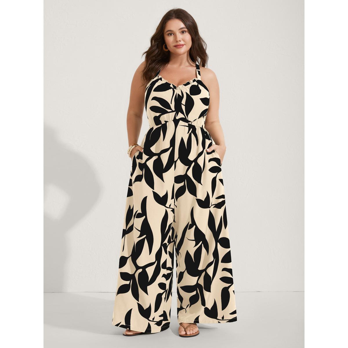 Plus Size Brightblue Silhouette Floral Print Sweetheart Jumpsuit Women Resort Sleeveless V-neck Vacation Loose Jumpsuits BloomChic 14-16/1X Product Image