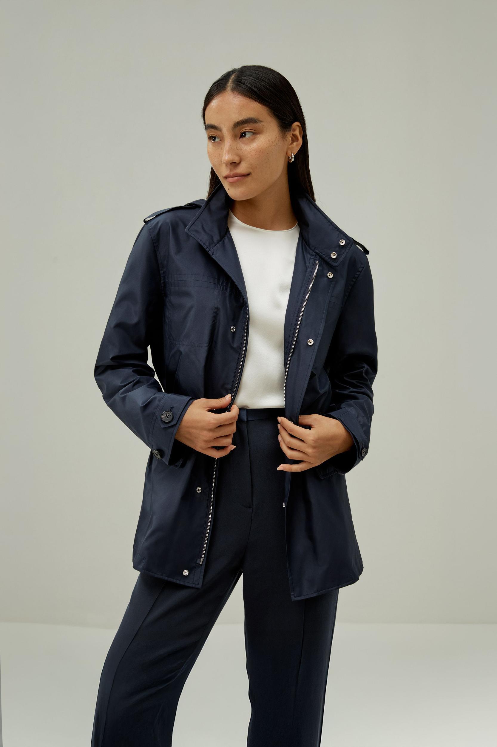 LILYSILK Womens Functional Silk Jacket - Navy Blue 100% High-Quality Silk - Ultimate Luxury Drawstring Waist Jacket Product Image