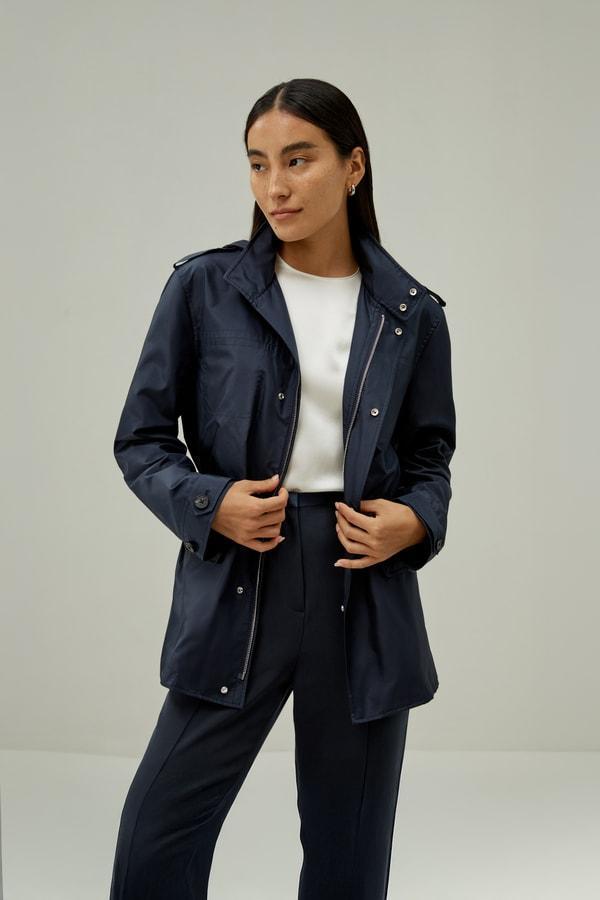 LILYSILK Womens Functional Silk Jacket - Navy Blue 100% High-Quality Silk - Ultimate Luxury Drawstring Waist Jacket Product Image