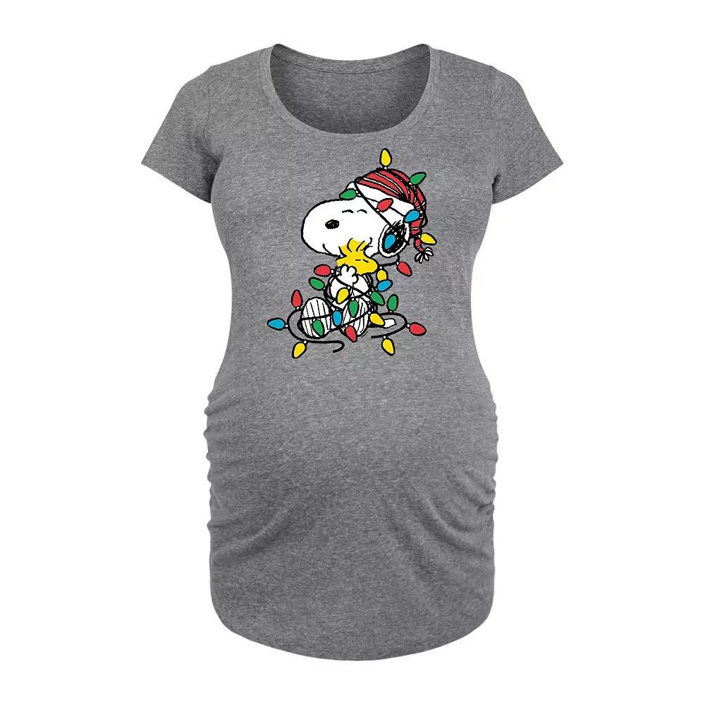 Maternity Peanuts Snoopy Woodstock Xmas Lights Graphic Tee, Women's, Size: Small-Mat, Grey Gray Product Image