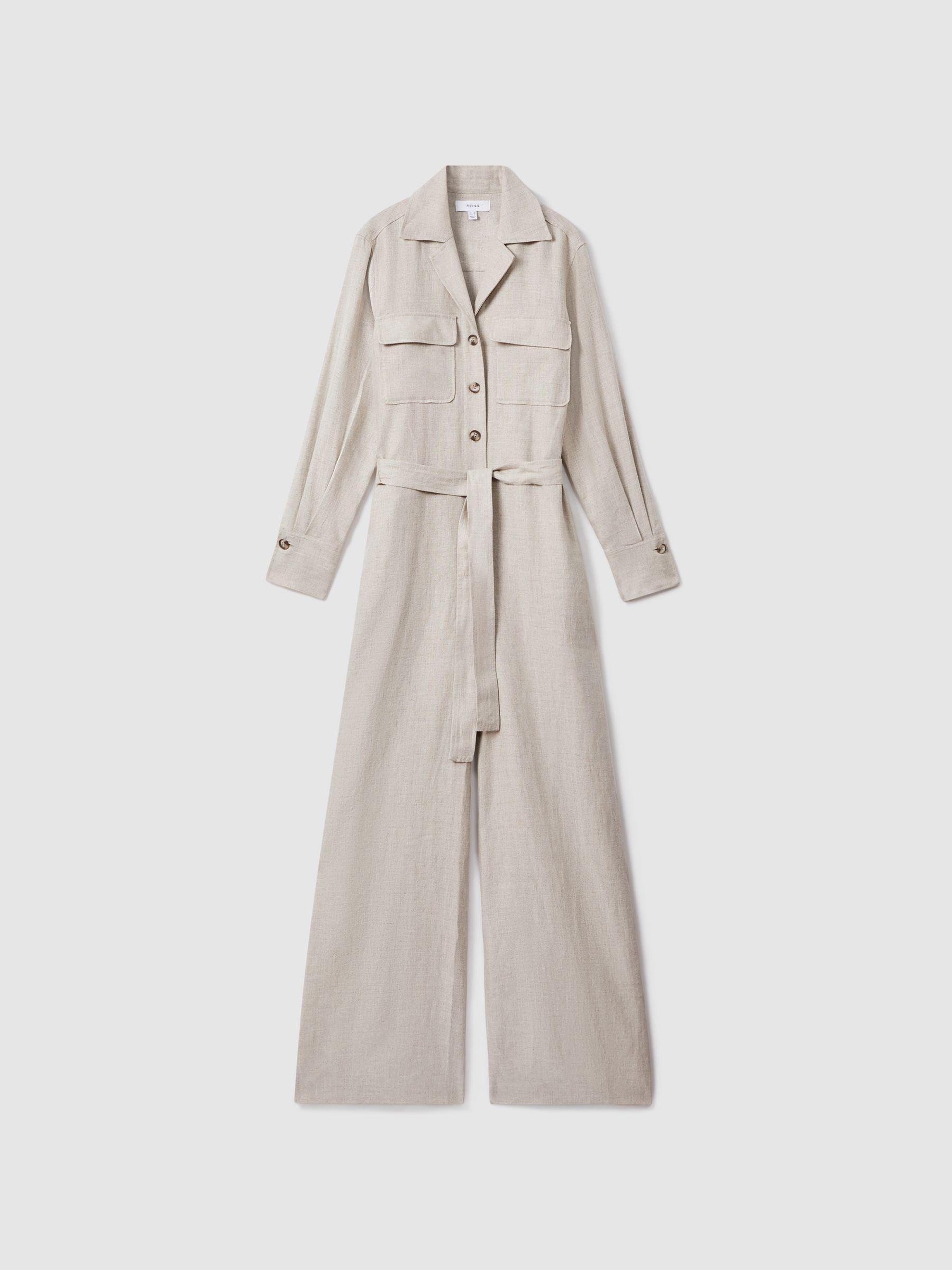 Linen Wide Leg Jumpsuit in Neutral Product Image