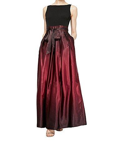 Ignite Evenings Petite Size Boat Neck Ombre Satin Bow Sleeveless Gown Product Image