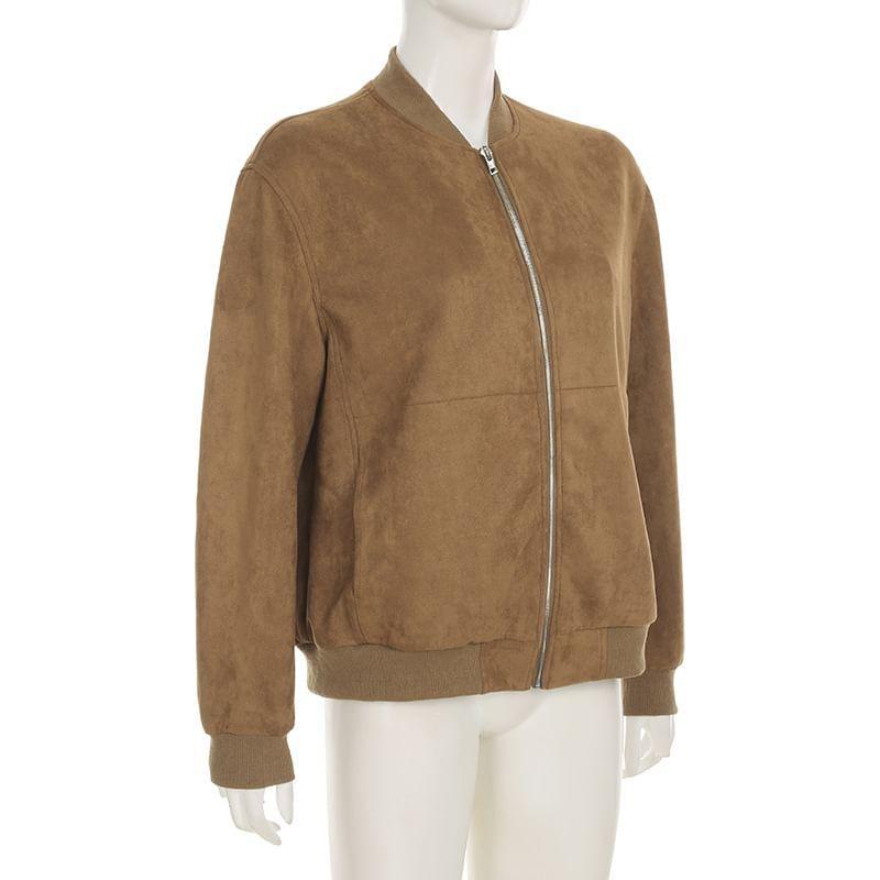 Faux Suede Zip-Up Jacket Product Image