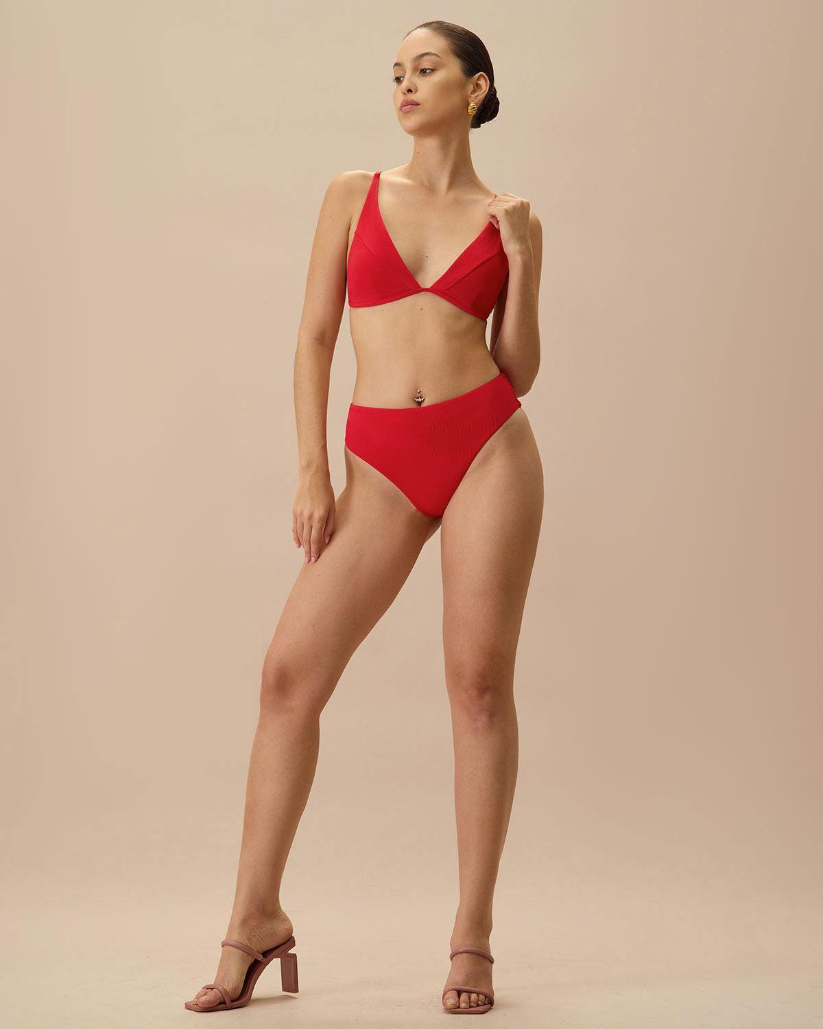 The Red Ribbed Bikini Bottom Product Image
