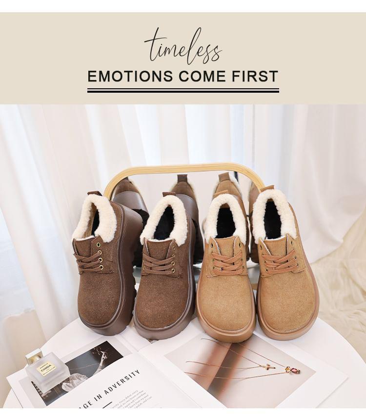 Platform Fleece-Lined Lace-Up Faux Suede Shoes Product Image