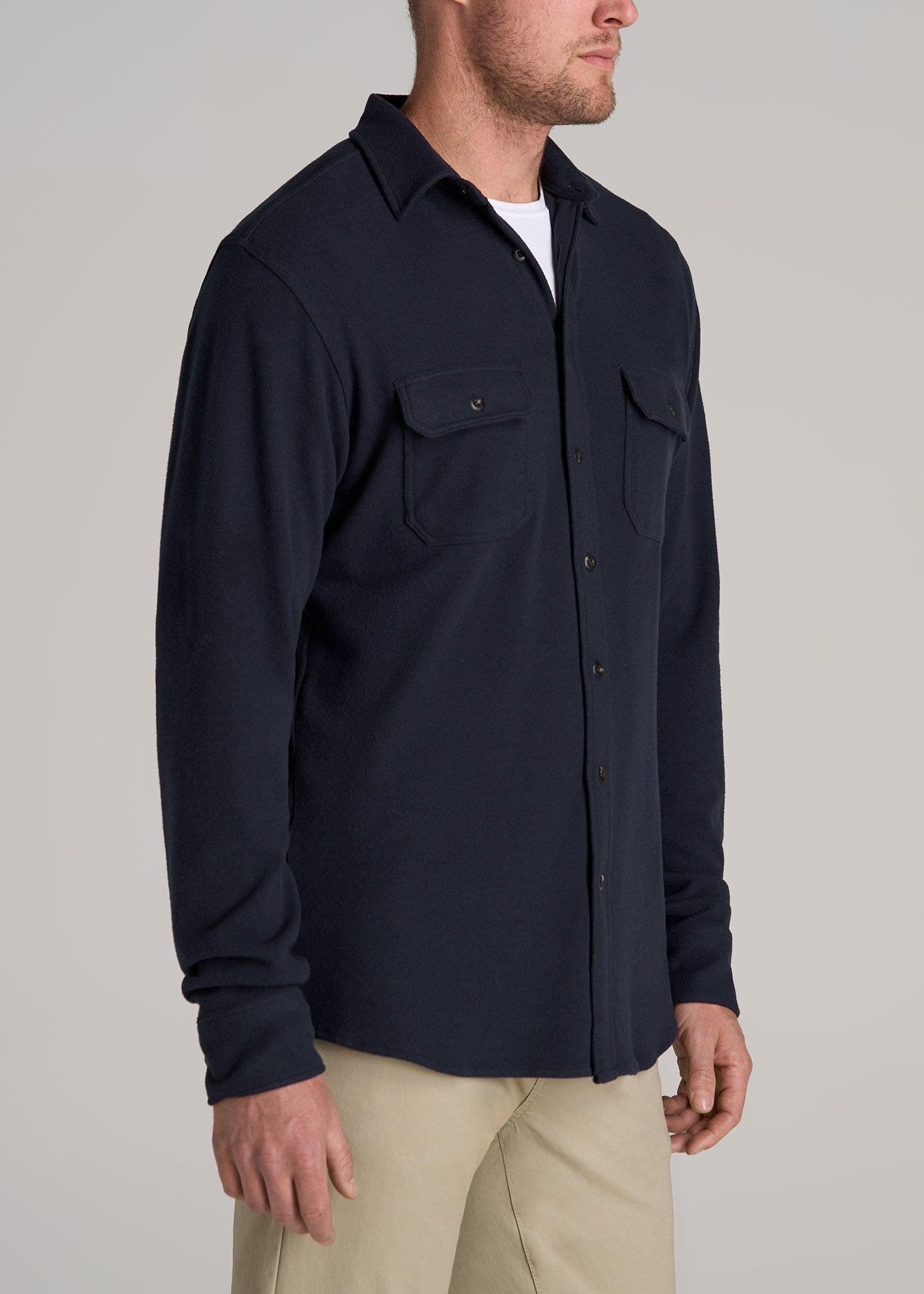 Stretch Flannel Button Shirt for Tall Men in True Navy Male Product Image