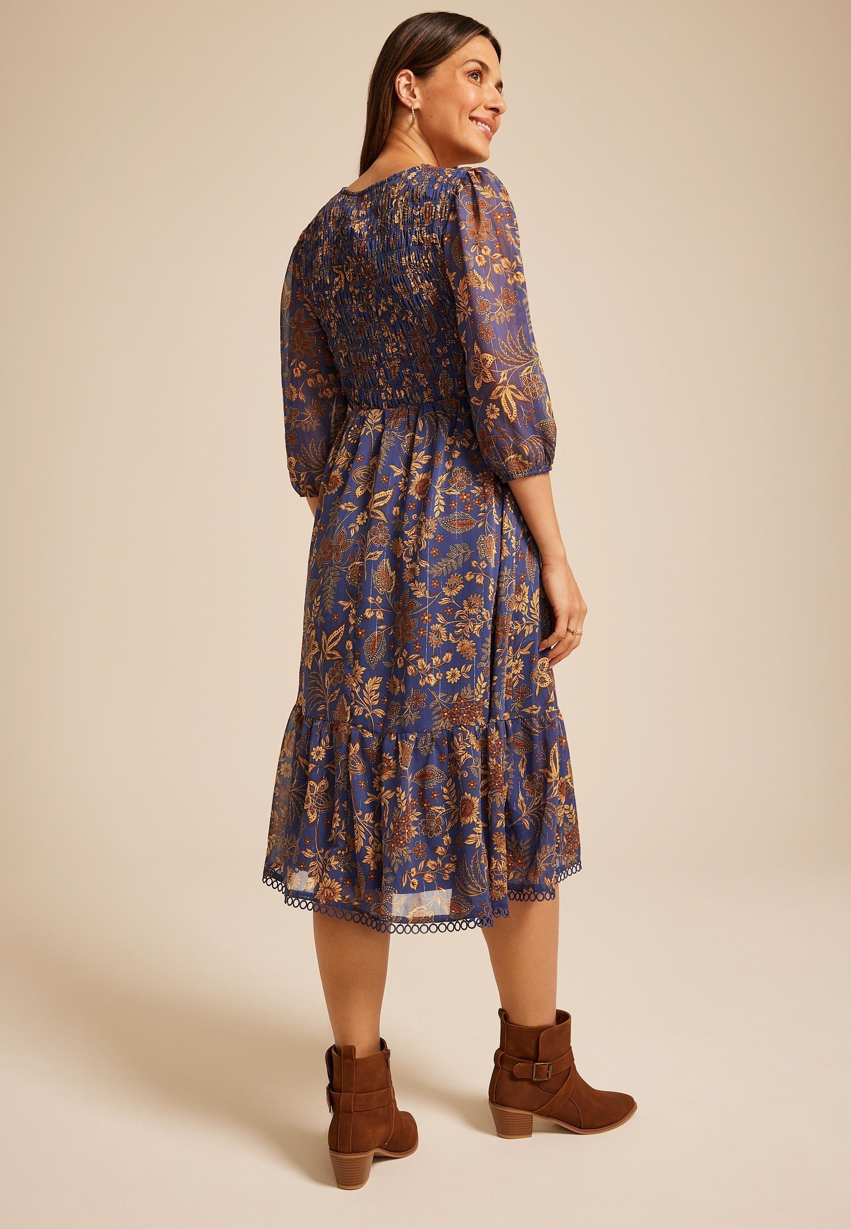 Floral Smocked Midi Dress Product Image