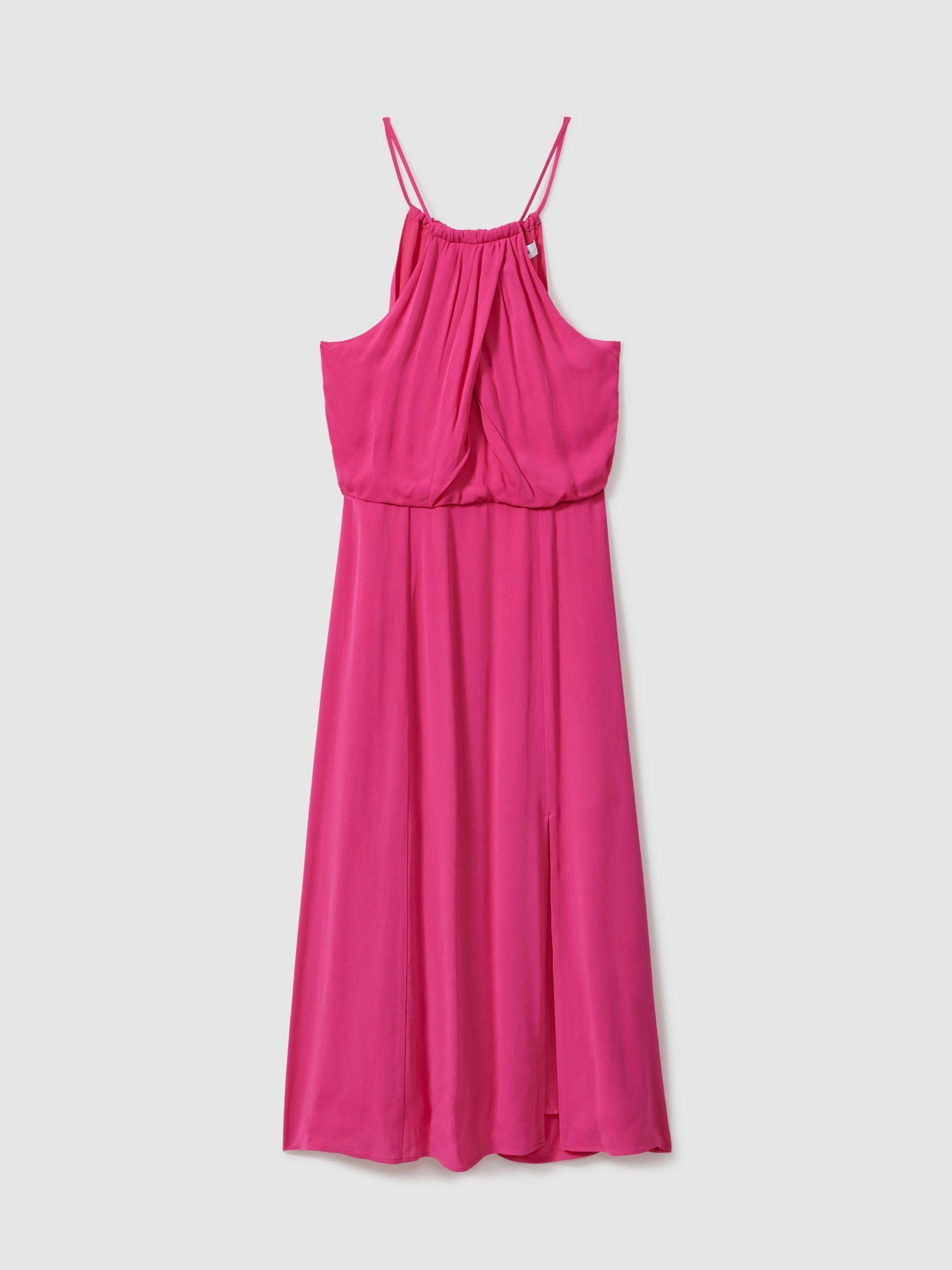 Drape Front Midi Dress in Pink Product Image