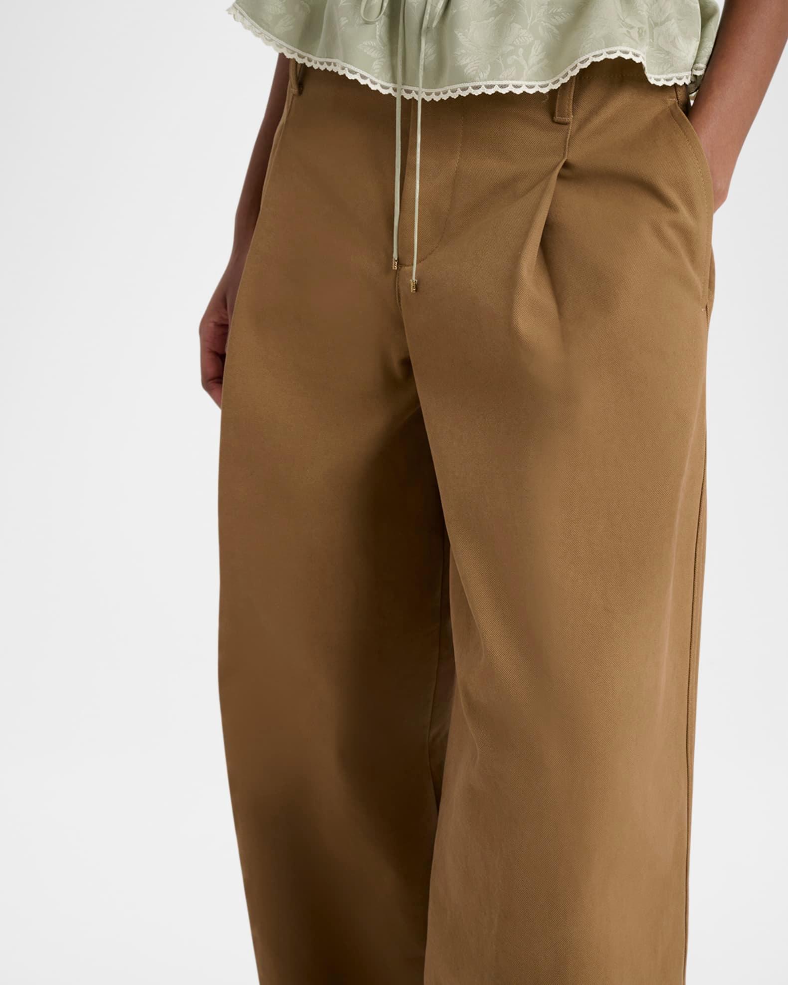 Pleated Wide-Leg Cotton Trousers Product Image
