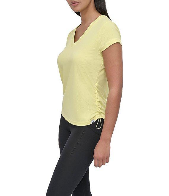 DKNY Sport by Donna Karan V Neck Short Sleeve Tech Ruched Side Seam Tee Product Image