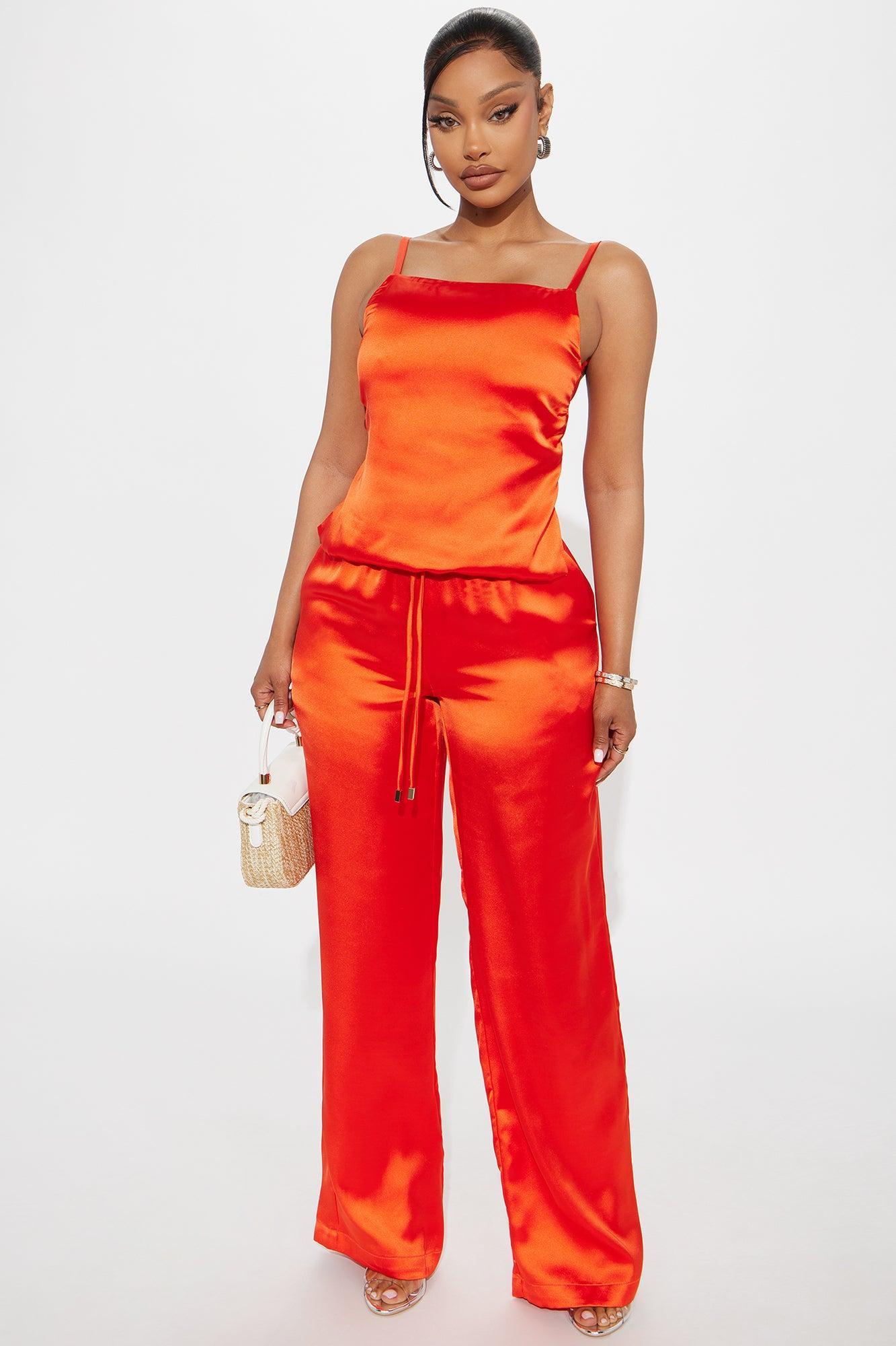 Take A Look Satin Wide Leg Pant Set - Orange Product Image