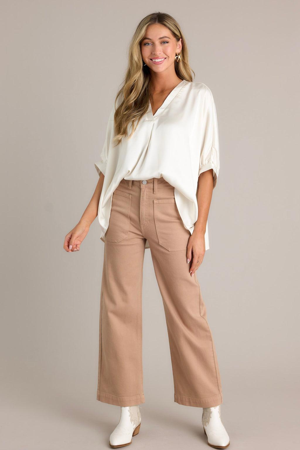 Around The City Tan Wide Leg Jeans Product Image