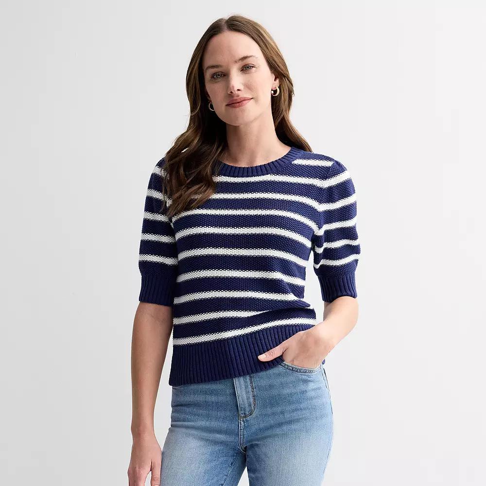 Women's Sonoma Goods For Life® Short Sleeve Sweater, Size: Large, Easy Blue Stripe Product Image