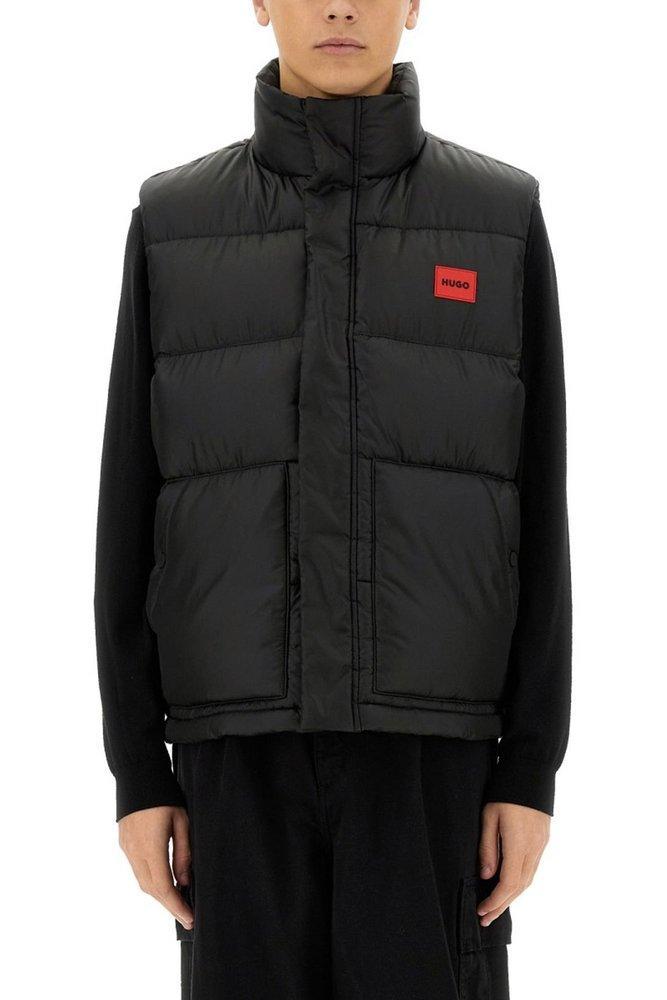 HUGO BOSS Water-repellent Puffer Gilet With Red Logo Badge In Black 001 Product Image