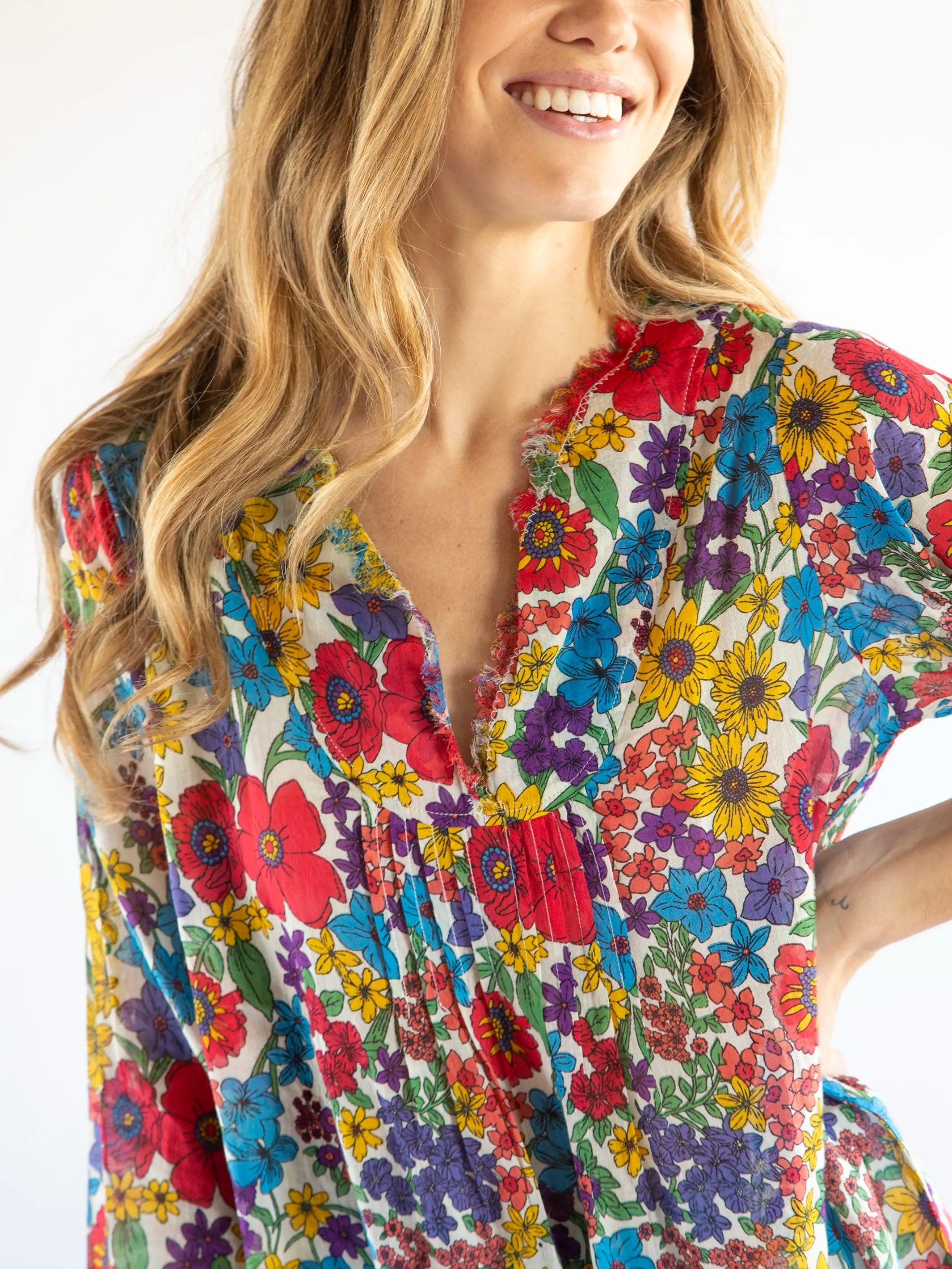 Cotton Tunic-In-A-Bag - Red Yellow Blue Floral Product Image