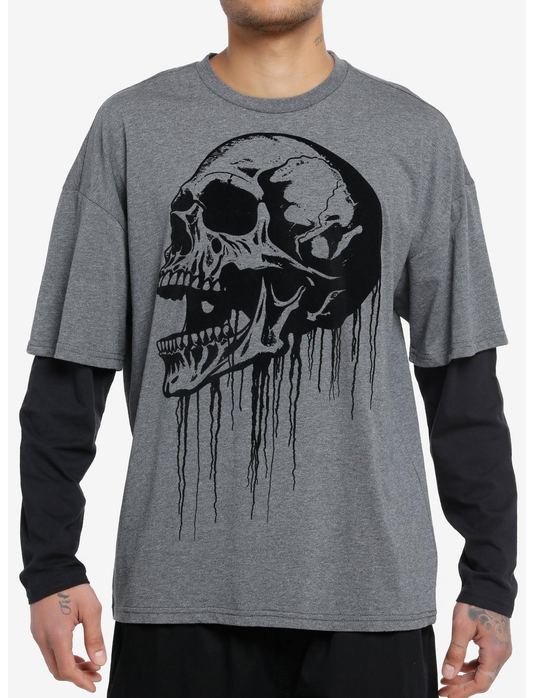 Social Collision® Dripping Skull Flocked Twofer Long-Sleeve T-Shirt Product Image