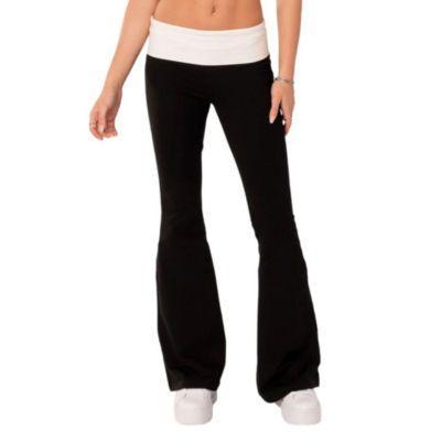 Womens Contrast Fold Over Flared Leggings Product Image