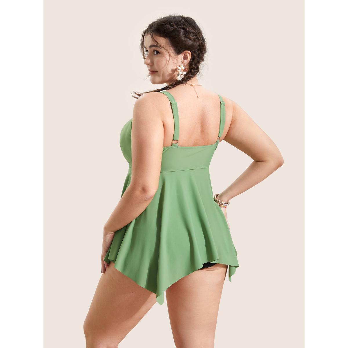 Plus Size Plain Drawstring Ruched Adjustable Straps Swim Top Women's Swimwear Moss Beach Drawstring High stretch Bodycon Heart neckline Curve Swim Tops BloomChic 22-24/3X Product Image